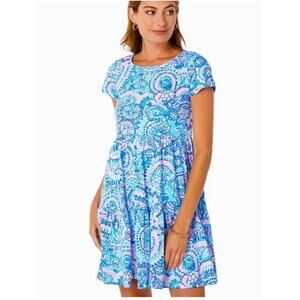 Lilly Pulitzer Geanna Floral Swing Dress Size XS Blue Pink 100% Cotton Beach